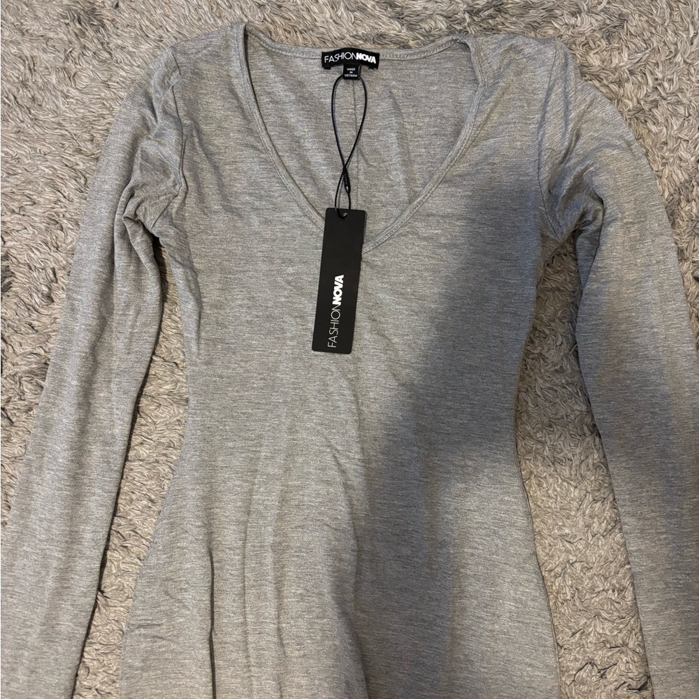 Fashion Nova Heather Gray V-Neck Dress